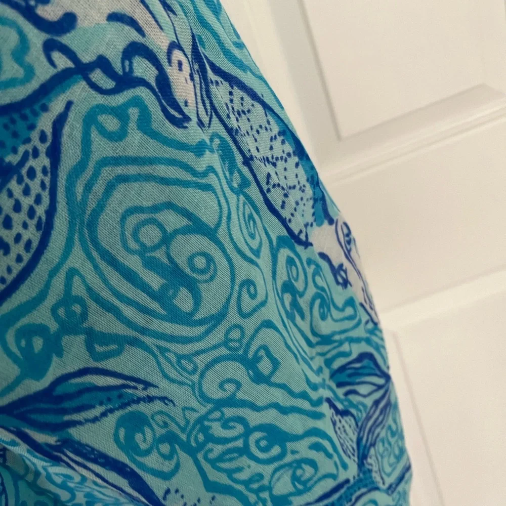 Lilly Pulitzer Blue Teal Swirl Silk-Cashmere Scarf